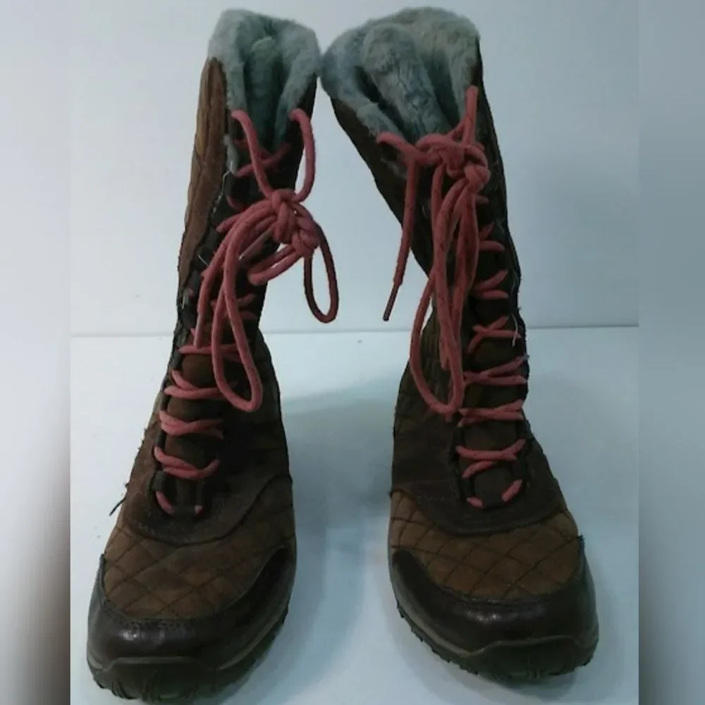 Patagonia Brown Quilted Leather Faux Fur Lined Snow‎ Boots Waterproof